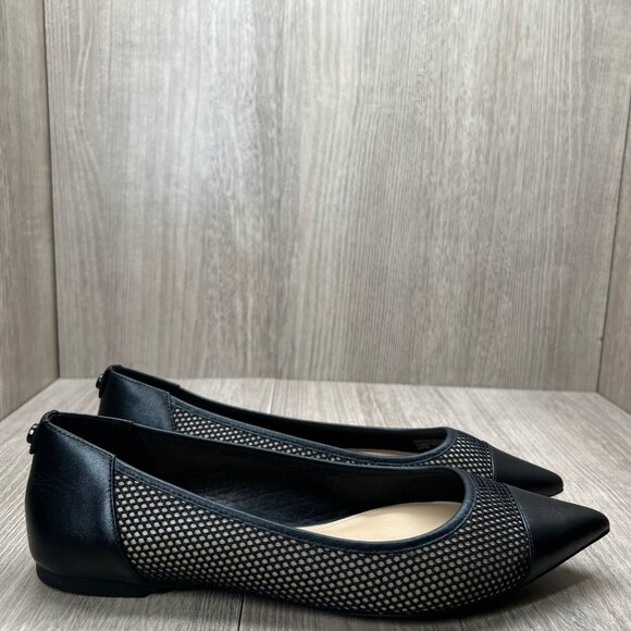 Michael Kors Leilah Flats Womens 6M Leather Mesh Pointed Toe Slip-On Shoes Black - Picture 1 of 11